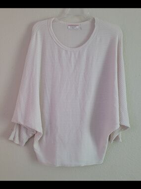 Andree White Ribbed Dolman Sleeve Top